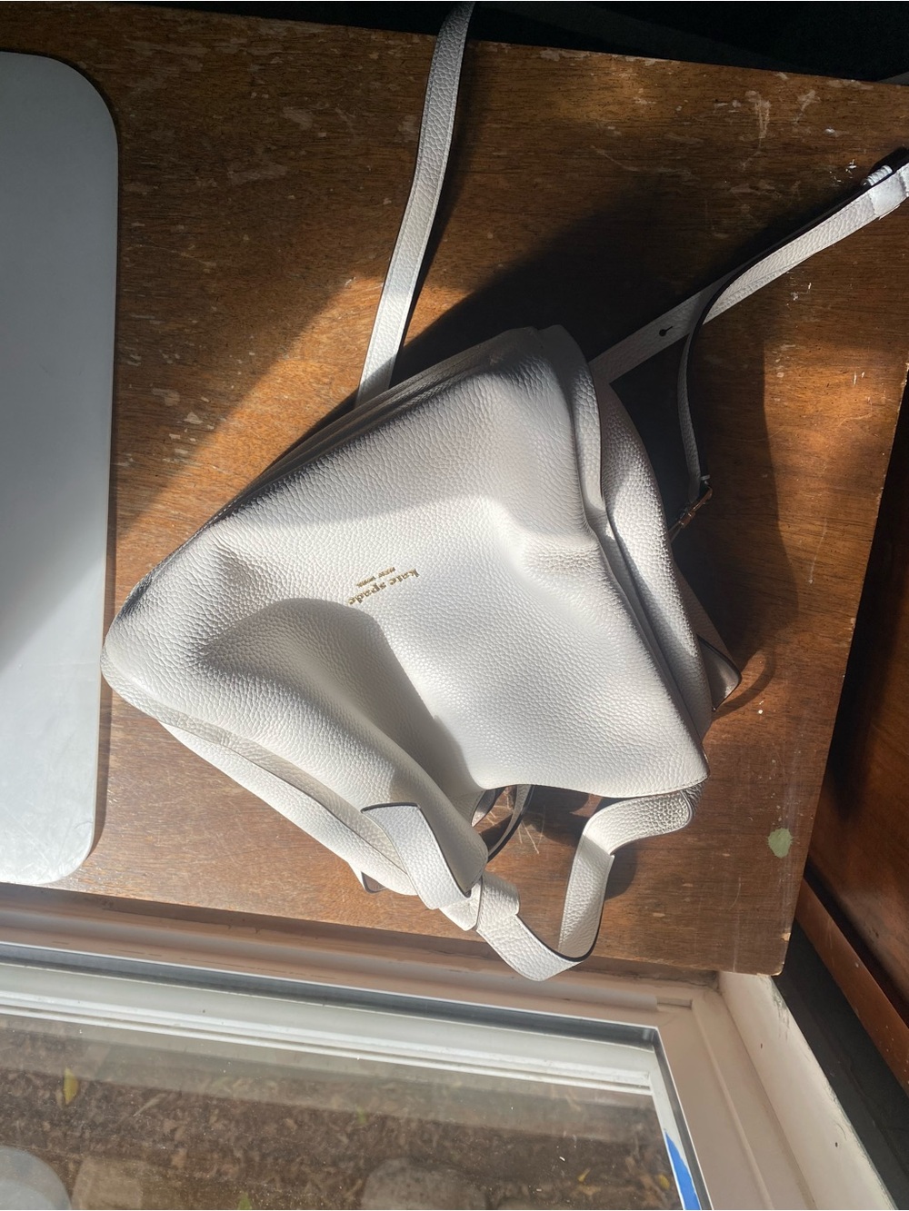 kate spade White Pebbled Leather Crossbody with Gold Logo